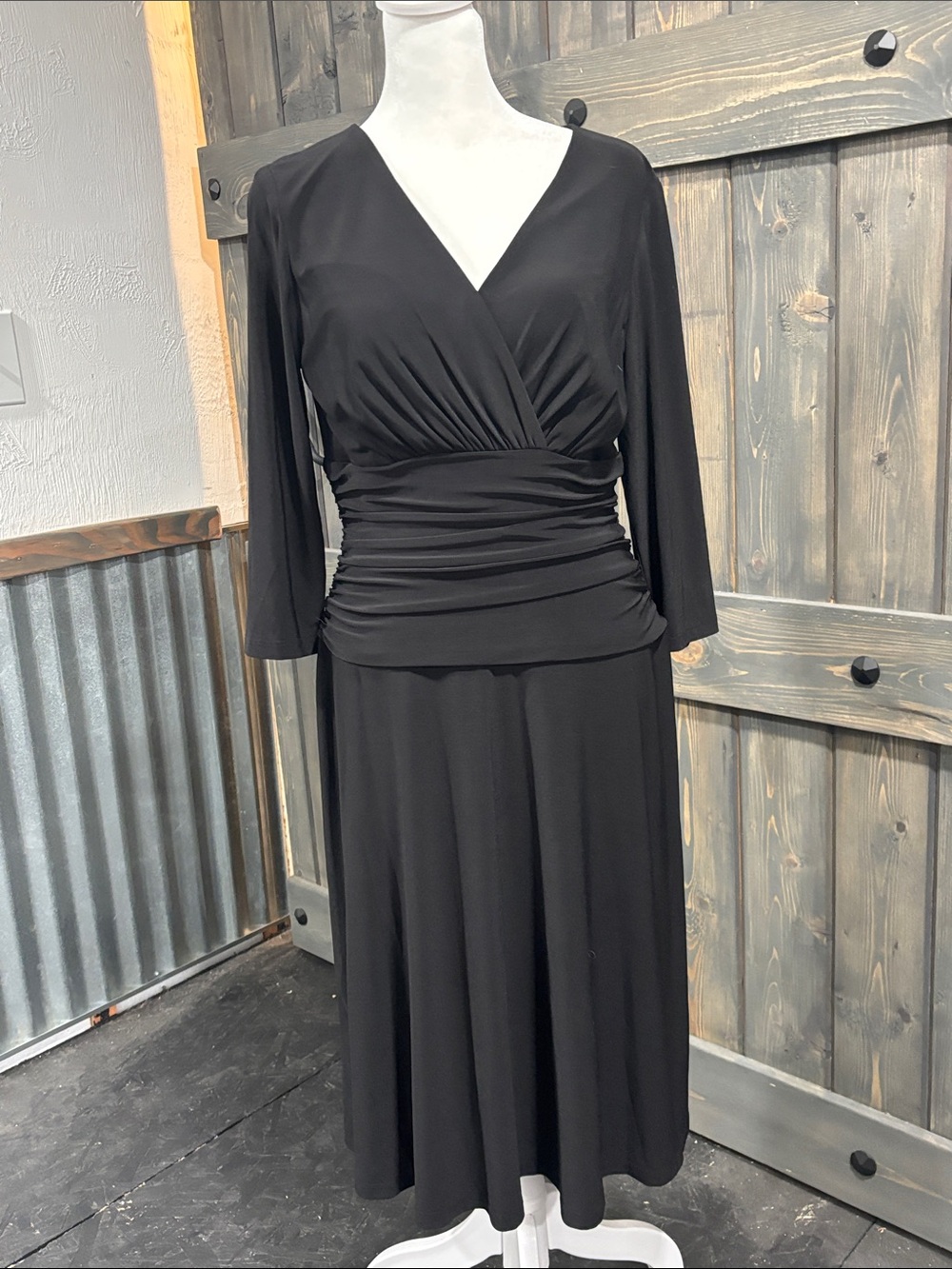 Nine West Black Long-Sleeve Ruched Wrap Dress
